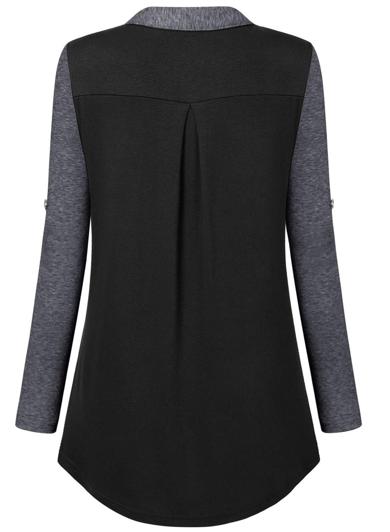 Bulotus 2x Womens Tops Plus Size 3/4 Sleeve Tunics For Leggings (Black Grey Patchwork, XX-Large) - Image 5